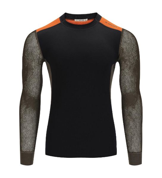 Aclima WoolNet Hybrid Crewneck Black/Tarmac/Gold Flame