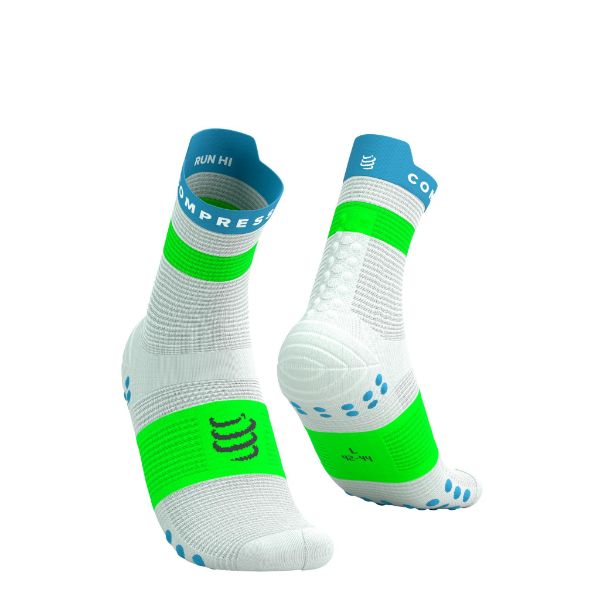 Compressport Pro Racing Socks v4.0 Run High White/Norse Blue/Neon Green